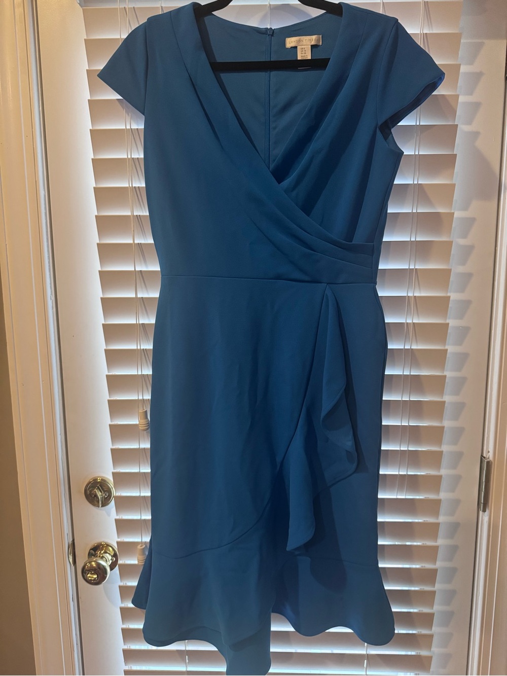 London Times Blue Faux-Wrap Dress